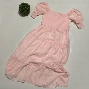 Light Pink Smocked Swiss Dot Long Modest Short puff Sleeve‎ Dress Size Medium
